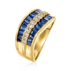 Vint Sapphire Wave Rng w Diamonds in 18k Gold Size 6.5