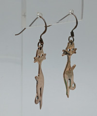 VTG 925 Cat Silhouette 1.5in Drop Earrings Sterling Silver 3g Patina Intact READ