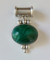 Vintage 925 Sterling Silver Malachite Gemstone Pendant Signed TR-195 Mexico