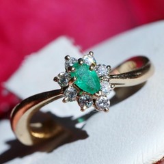 14k yellow gold 0.27ct natural diamond sz 4.5 ring emerald vintage treated 2.99g