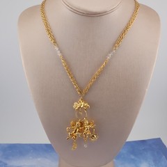 VTG Kirks Folly 2 Angel Removeable Charm Crystal Double Chain 20″ Necklace w Box