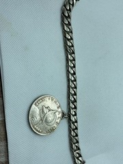 Vintage Mexican 925Silver Cuban Curb Link Bracelet 1930s-1940s With Panama Medal