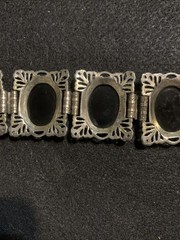 Vintage Judy Lee Victorian Chunky Black Cabochon Filagree Silver Tone Bracelet