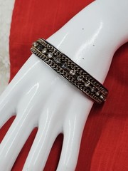 VTG Cookie Lee Goldtone & Silvertone Rhinestone Bangle Bracelet, 7.5″