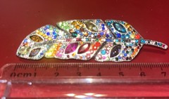 Silver Tone Multicolor Rhinestone Feather Brooch