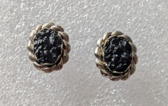 John Hardy Style Faux Black Sapphires Oval Silvertone Twisted Rope Studs B28