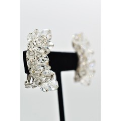 Laguna Vintage Clip On Crystal Earrings Clear Climber Bridal Signed 1950s A24