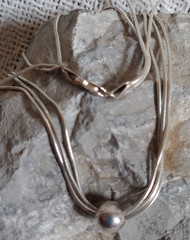 Vintage Triple Strand Sterling Silver Necklace Single Bead 16″ ITALY 925 Cl