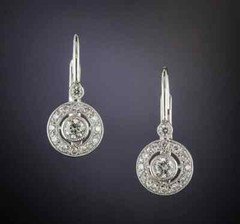 Art Deco Style Round Cut Lab-Created Diamond Drop/Dangle Halo Earrings In Silver