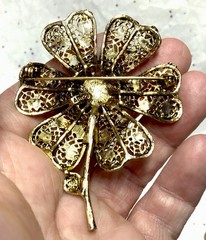 Vtg Signed *ART Arthur Pepper Orange-Yellow Enamel Flower Brooch W/Clip Ons Set