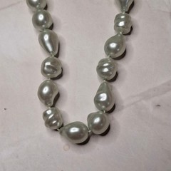 Baroque Pearl Necklace Irregular Iridescent Light Green Faux Pearl Beads Vintage