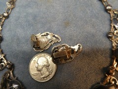 Siam Temple Dancers Necklace Sterling Silver Niello + Clip Earrings