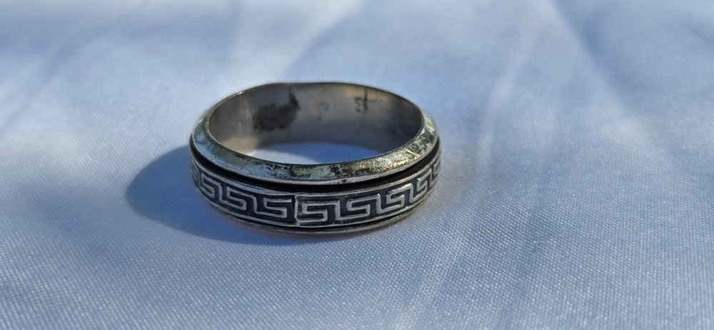 Vintage Men’s 925 Sterling Silver Greek Key Fidget Spinner Band Ring US Size 14