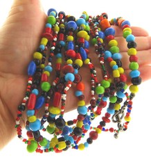 Vintage Glass Bead Multi- Color 6 Strands Necklace 1×26 in