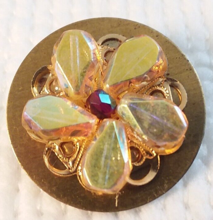 1.25″ Yellow Beaded MaryBee Brooch 07-01-2024