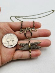 Vintage Style Antiqued Bronze Tone Art Nouveau Dragonfly Elegant 18 in Necklace