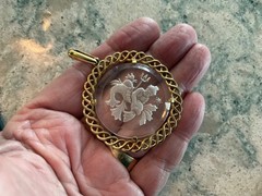 Vintage 1950’s to 1970’s Crown Trifari Zodiac Sign Etched Glass Pendant