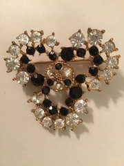 Lovely Vintage Signed M. JENT Black & Clear Rhinestone Pin/Brooch
