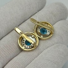 Vintage Original Yellow & White Gold Earrings with Natural Topaz 585 14K 5,07 g.