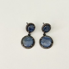 Vintage 925 Sterling Silver Blue Kyanite Diamond Halo Dangle Earrings