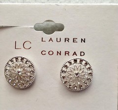 New LAUREN CONRAD Sparkly Rhinestone Lg Hoops Pierced Earrings #10-1