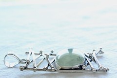 Beautiful Prehnite Green Crystal w/ Unique Abstract 925 Sterling Silver Design