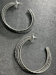 Vintage 2” Silver Tone Metal Wired Hoop Earrings