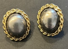 LCJ Vintage Gold Tone With Gray Faux Pear Earrings