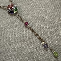 VTG Sterling Silver Lariat Necklace Crystal Bead Handblown Glass Pendant Colored