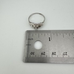 Vintage Art Deco 14K White Gold Old European Cut Diamond Filigree Ring Size 7
