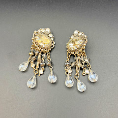 Vintage Art Deco Style Hollywood Glam Crystal Beaded Dangle Drop Earrings