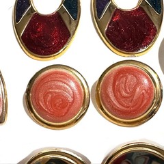 Vintage Earrings Colorful Swirled Enamel & Gold Tone 1980s 1990s Retro 5 pair