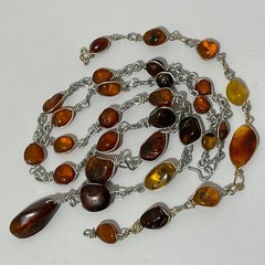 VtgGenuine Honey Cognac Amber Nugget Wire Wrapped Pendant Necklace Bracelet Set