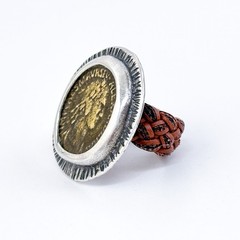 Vintage Sterling Silver 925 Alexander Severus Coin Ring with Braided Leather Ban