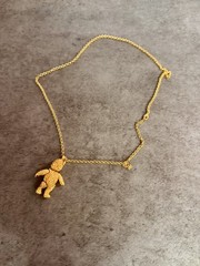 Articulated Bear Necklace And Brooch Set Goldtone With Rhinestones