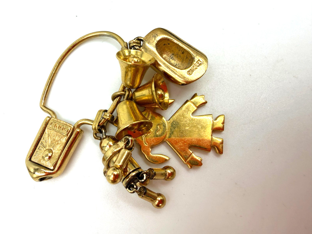 Vintage Monet Pendant Charm Dangle Goldtone Girl Tinman Hat Bells For Necklace