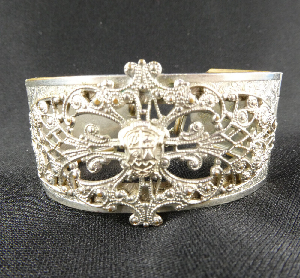 Vintage Silver Plate Filigree Hinged Bangle Bracelet 1930’s Anna Donnally