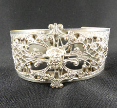 Vintage Silver Plate Filigree Hinged Bangle Bracelet 1930’s Anna Donnally