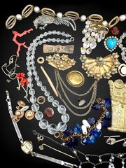 39pc Wearable & Repair Job Lot Antique Victorian Coral Glass Gold Filled Jewelry