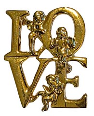 Rosa Flores Vintage Style Gold Tone LOVE Cherub Angel Brooch Pin New On Card