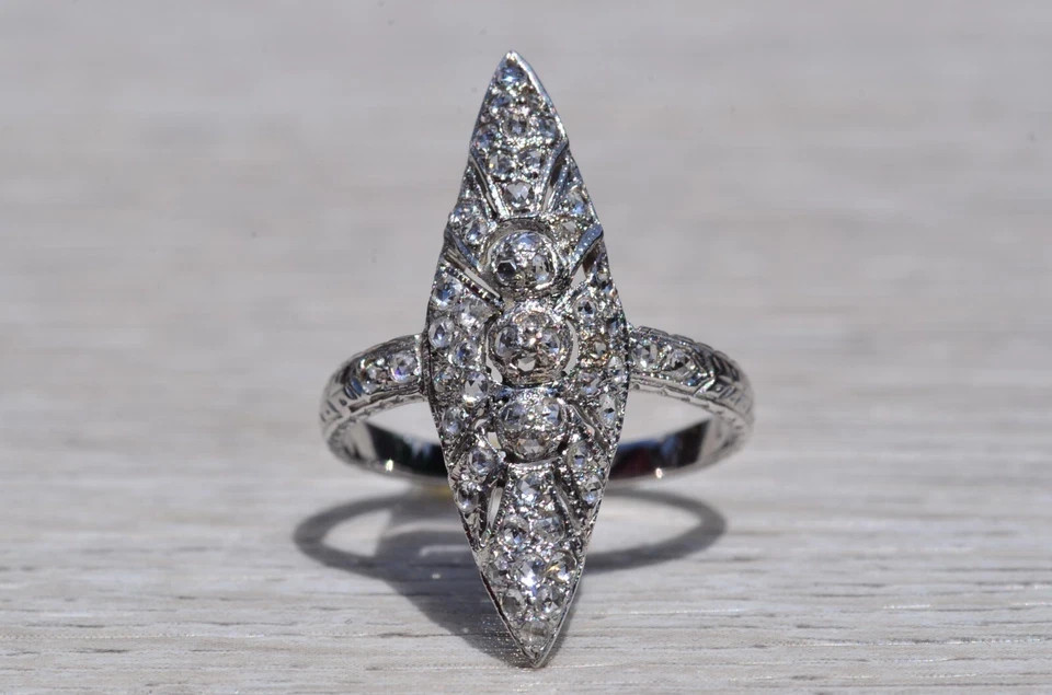 Antique Art Nouveau Style LabCreated Diamond Art Deco Engagement 14K GoldFN Ring