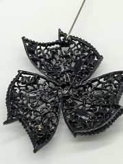 Vintage Jewelry Brooch Pin Classic Black Jet Rhinestone Enameled Black Bow 3″