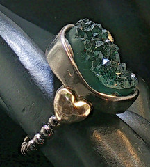 Vintage Green Stone Statement Ring, Raw Crystal Boho Artisan Jewelry, Size 6.75
