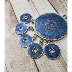 Vintage Pendant – Large Statement Blue & Silver Tone – No Chain Included