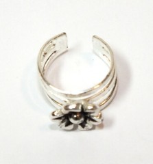 Vintage Earrings Silver Ear Cuff With Black Flower Clip On Huggie Jewelry J159