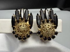 Juliana D&E Clip On Earrings Black Gold Filigree Navette VTG Book Piece Ref 5747