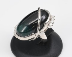 38.45ct Bi-Color Indicolite Tourmaline 0.28ct Diamond Platinum Ring Size 6.5