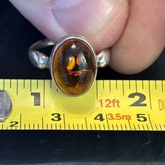 Sterling Silver 925 Vintage GOD Signed Baltic Amber Ring Sz 8 Modernist