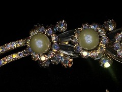 DeLizza And Elster D&E Juliana Pearl & Aurora Borealis Rhinestone Leaf Brooch