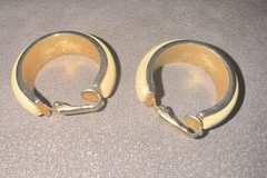 Vintage Avon Gold-Tone and Cream Enamel Hoop Pierced Earrings